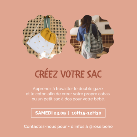 Atelier cours de couture- Blomeko- Cabas ou sac à dos crèche