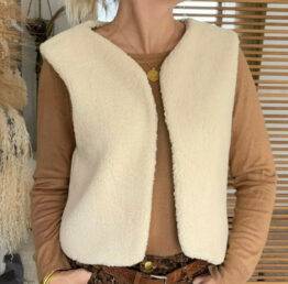 Gilet sans manches sherpa court -Adulte- kaki- TS-M