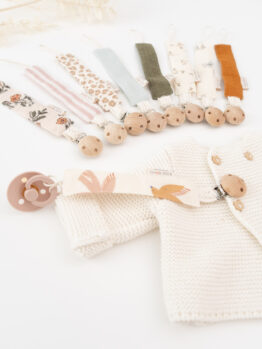 Attaches sucette cordon tressé- clip bois