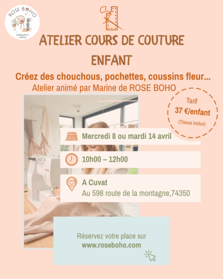 Atelier cours de couture Enfants- 8 et 14 Avril 2026