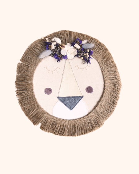 Lion mural fleuri-Savana violet-Grand