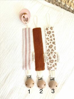 Attaches sucette cordon tressé- clip bois - tons rose