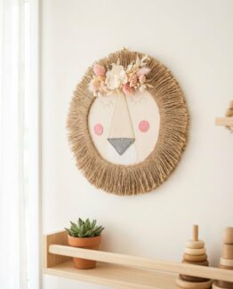 Lion mural fleuri-Savana Rose pâle-Petit