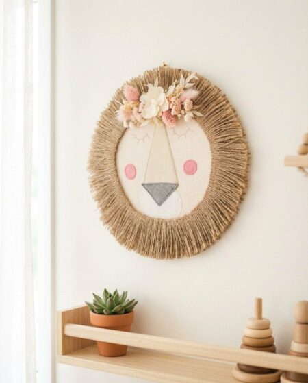 Lion mural fleuri-Savana Rose pâle-Petit