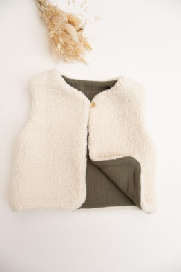Veste gilet sans manches sherpa enfant -Fougère-24 mois